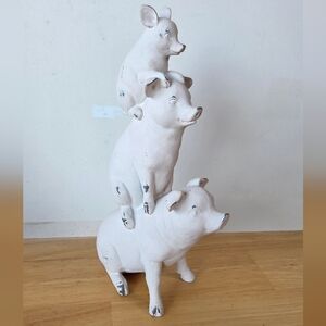 White Stacked Pig Statue Decorative Accent Rustic Farmhouse Pigs